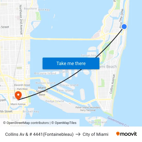 Collins Av & # 4441(Fontainebleau) to City of Miami map