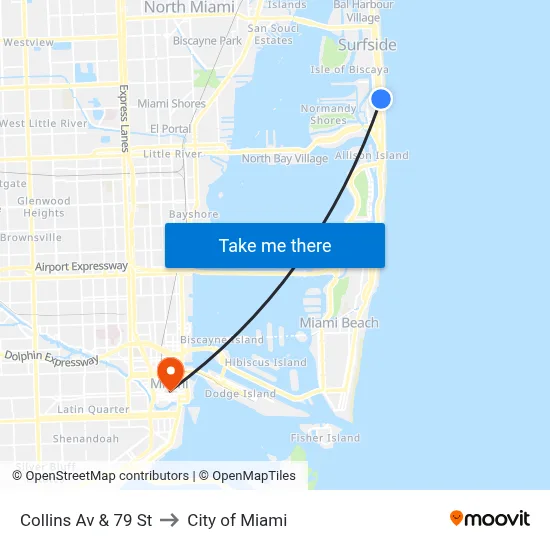 Collins Av & 79 St to City of Miami map