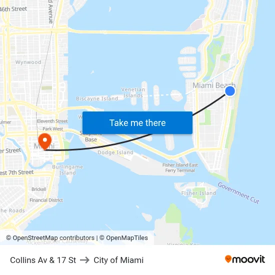 Collins Av & 17 St to City of Miami map