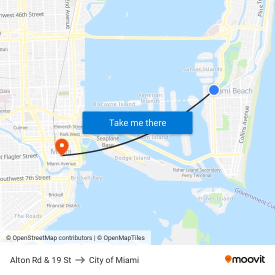 Alton Rd & 19 St to City of Miami map