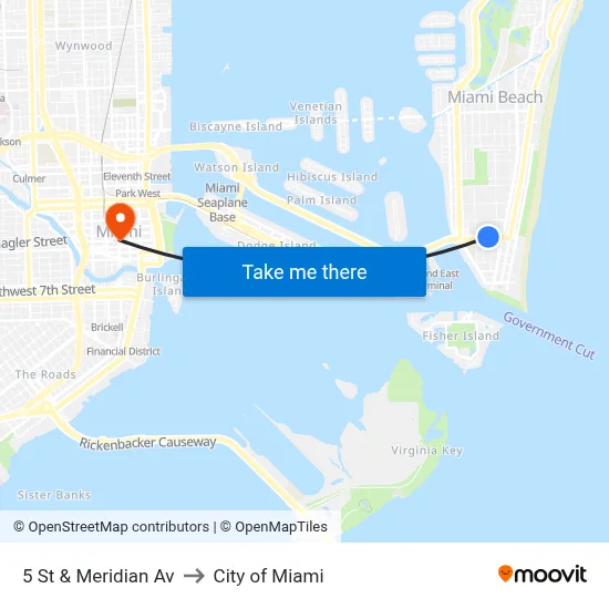 5 St & Meridian Av to City of Miami map