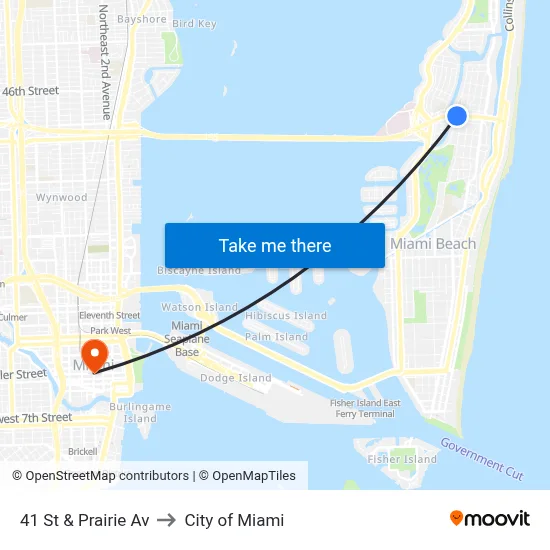 41 St & Prairie Av to City of Miami map