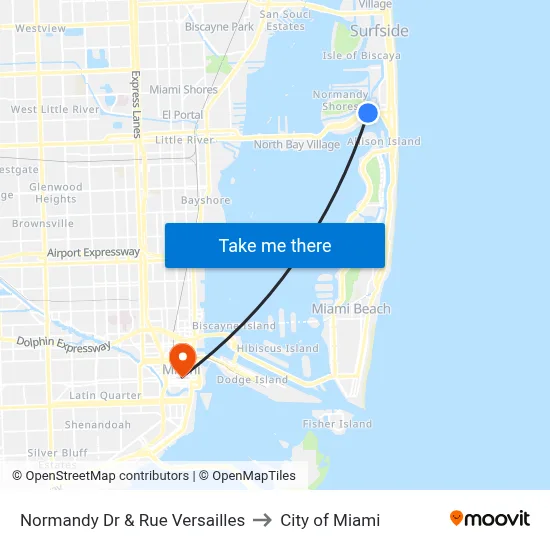 Normandy Dr & Rue Versailles to City of Miami map