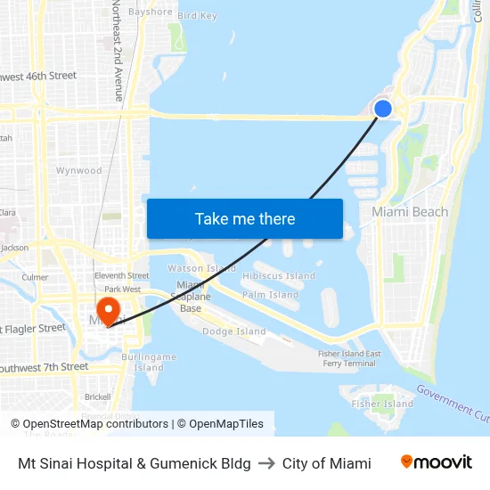 Mt Sinai Hospital & Gumenick Bldg to City of Miami map