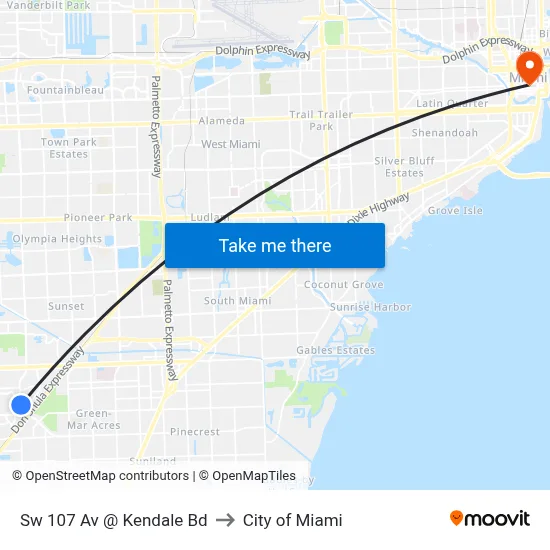 Sw 107 Av @ Kendale Bd to City of Miami map
