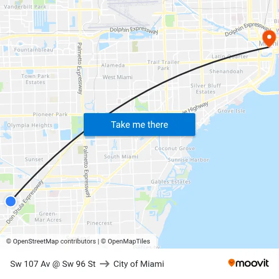Sw 107 Av @ Sw 96 St to City of Miami map