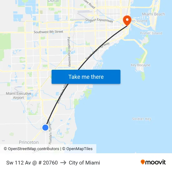 Sw 112 Av @ # 20760 to City of Miami map