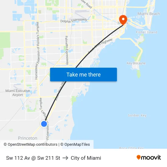 Sw 112 Av @ Sw 211 St to City of Miami map