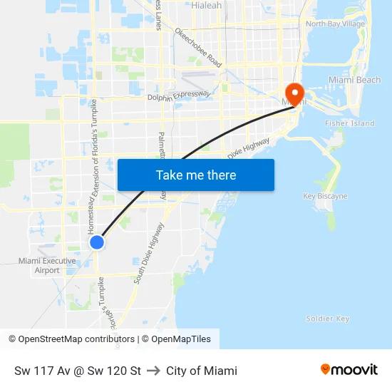 Sw 117 Av @ Sw 120 St to City of Miami map