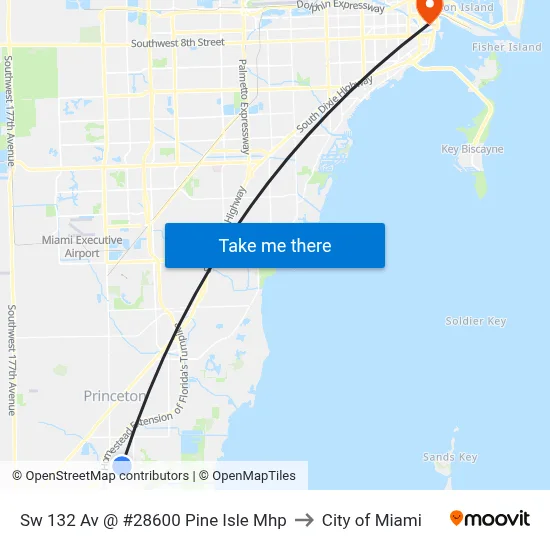Sw 132 Av @ #28600 Pine Isle Mhp to City of Miami map