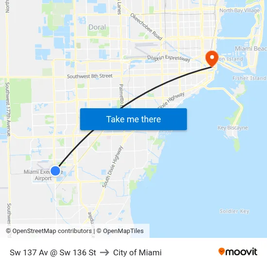 Sw 137 Av @ Sw 136 St to City of Miami map