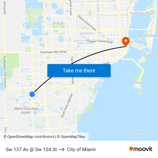 Sw 137 Av @ Sw 104 St to City of Miami map