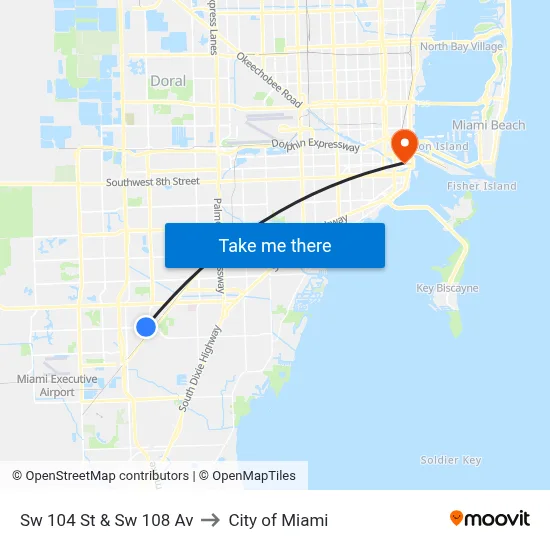 Sw 104 St & Sw 108 Av to City of Miami map