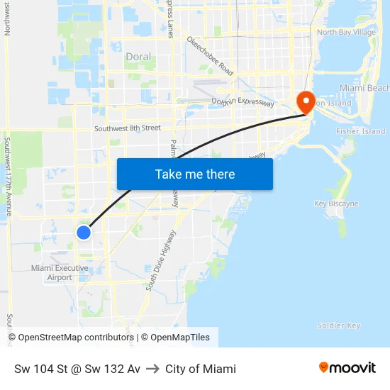 Sw 104 St @ Sw 132 Av to City of Miami map