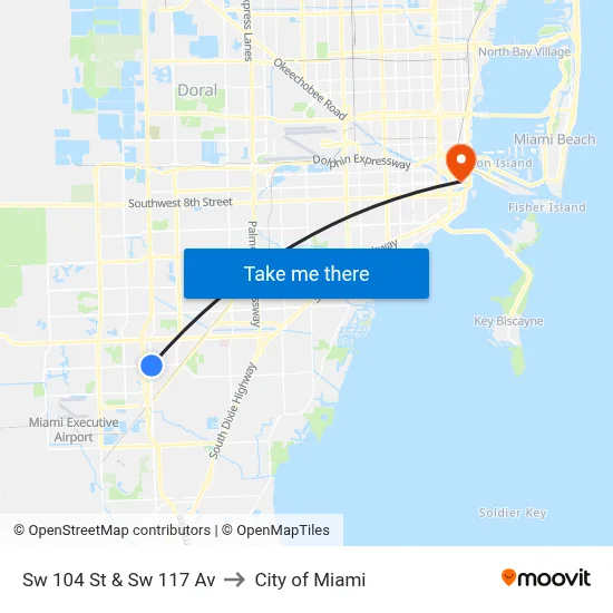 Sw 104 St & Sw 117 Av to City of Miami map