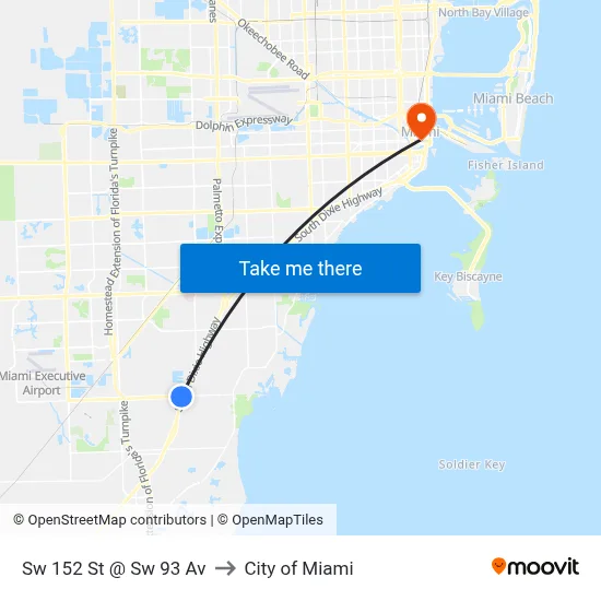 Sw 152 St @ Sw 93 Av to City of Miami map