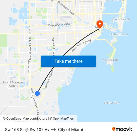 Sw 168 St @ Sw 107 Av to City of Miami map