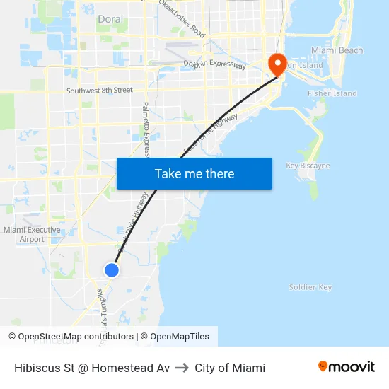 Hibiscus St @ Homestead Av to City of Miami map