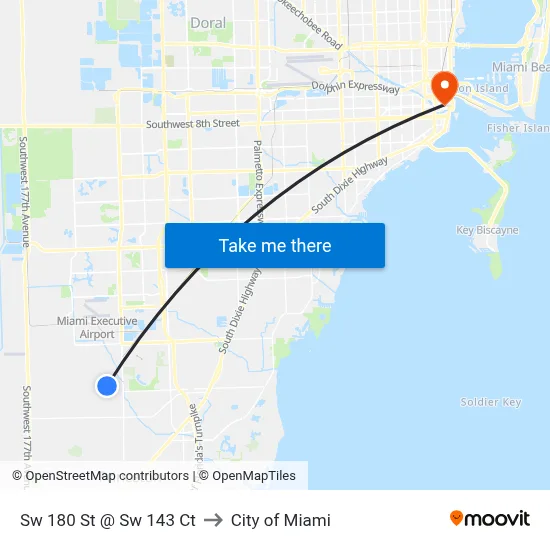 Sw 180 St @ Sw 143 Ct to City of Miami map