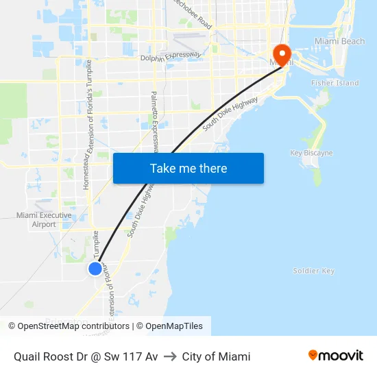 Quail Roost Dr @ Sw 117 Av to City of Miami map