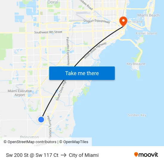 Sw 200 St @ Sw 117 Ct to City of Miami map