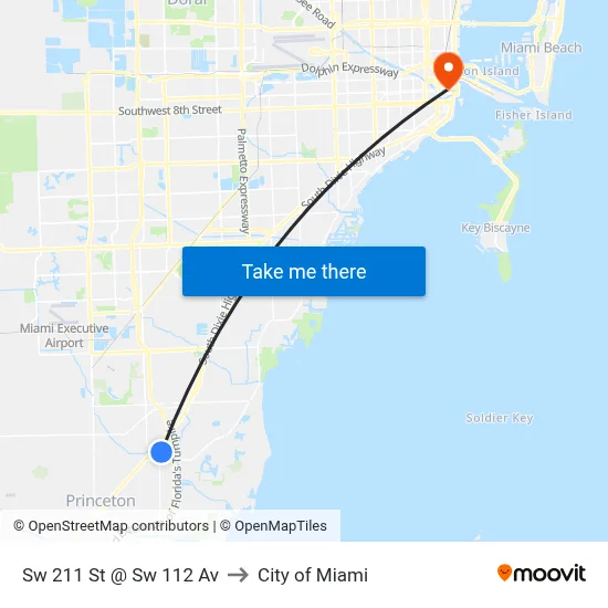Sw 211 St @ Sw 112 Av to City of Miami map