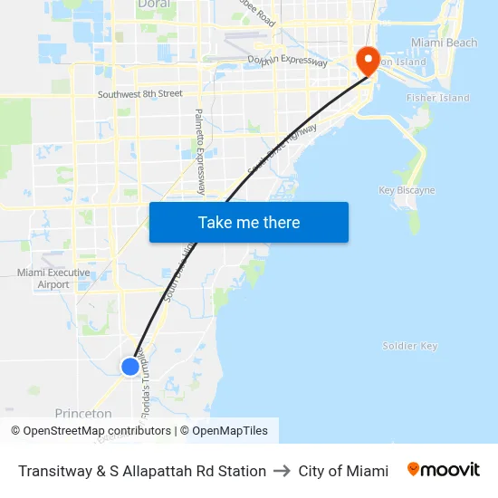 Transitway & S Allapattah Rd Station to City of Miami map