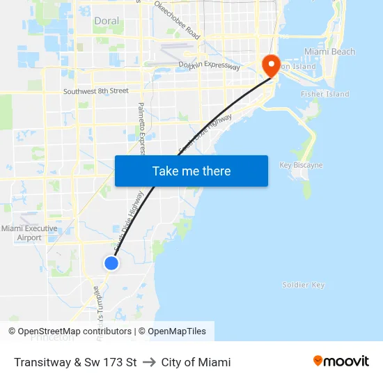Transitway & Sw 173 St to City of Miami map