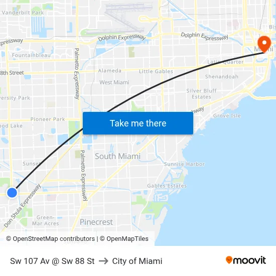 Sw 107 Av @ Sw 88 St to City of Miami map