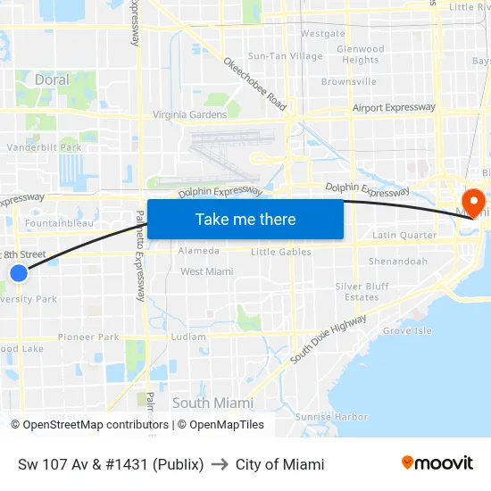 Sw 107 Av & #1431 (Publix) to City of Miami map