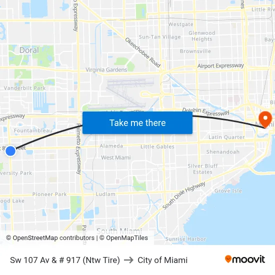 Sw 107 Av & # 917 (Ntw Tire) to City of Miami map