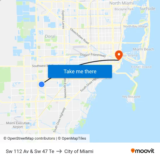 Sw 112 Av & Sw 47 Te to City of Miami map
