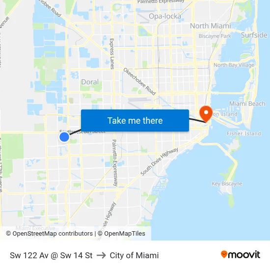 Sw 122 Av @ Sw 14 St to City of Miami map