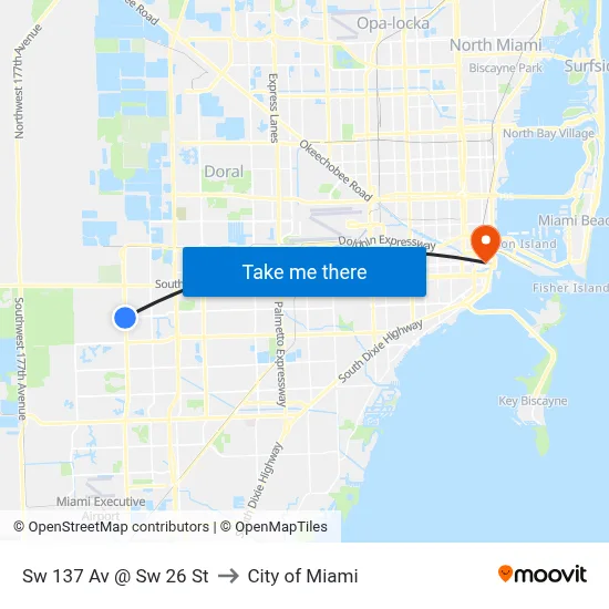 Sw 137 Av @ Sw 26 St to City of Miami map