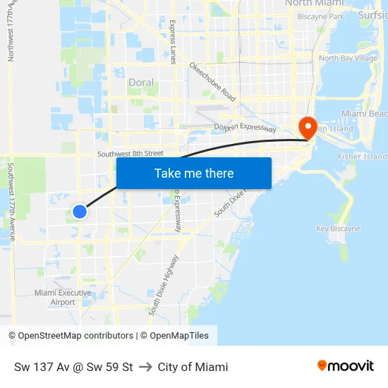 Sw 137 Av @ Sw 59 St to City of Miami map