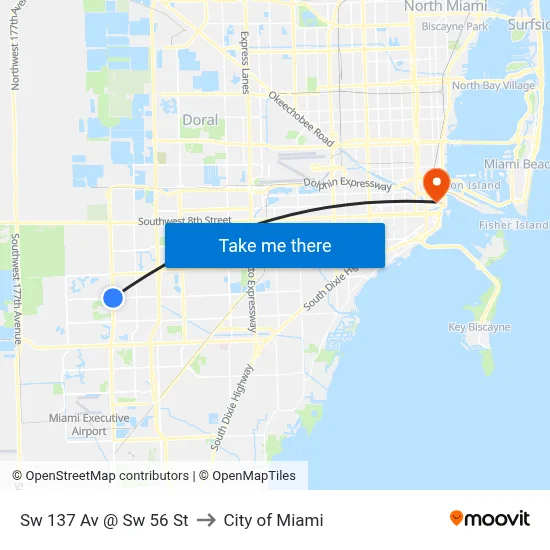 Sw 137 Av @ Sw 56 St to City of Miami map