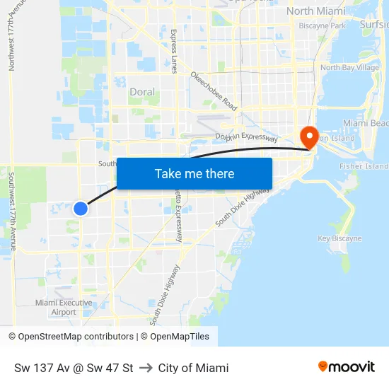 Sw 137 Av @ Sw 47 St to City of Miami map