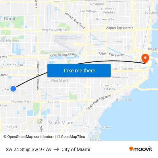 Sw 24 St @ Sw 97 Av to City of Miami map