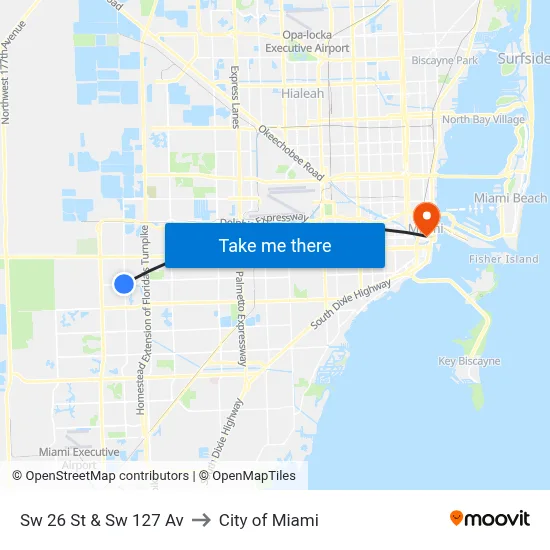 Sw 26 St & Sw 127 Av to City of Miami map