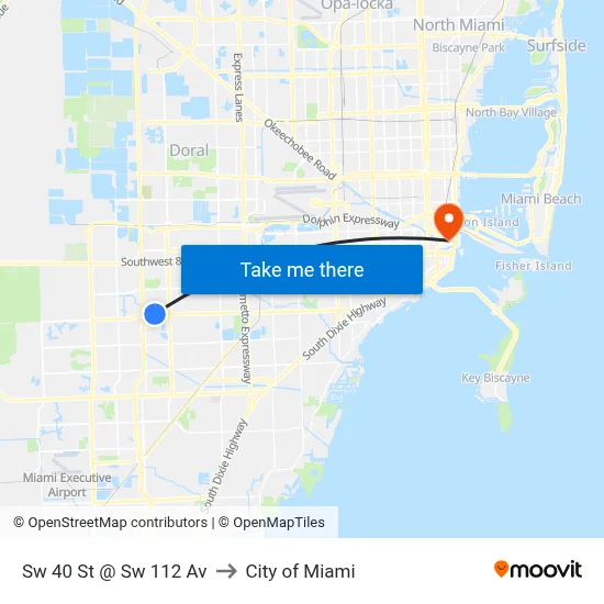 Sw 40 St @ Sw 112 Av to City of Miami map