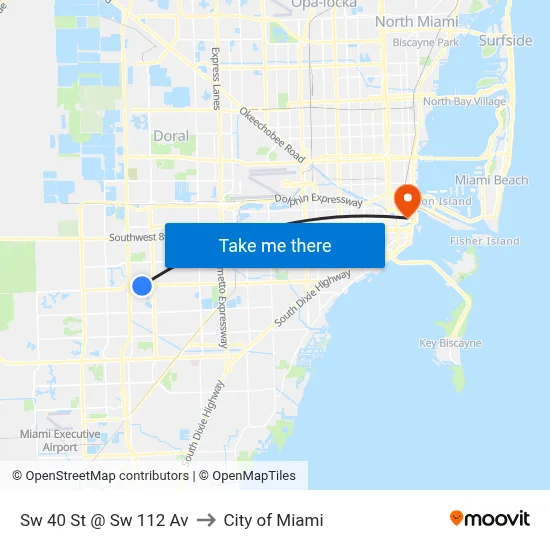 Sw 40 St @ Sw 112 Av to City of Miami map