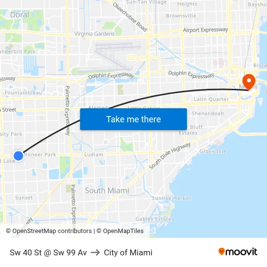 Sw 40 St @ Sw 99 Av to City of Miami map