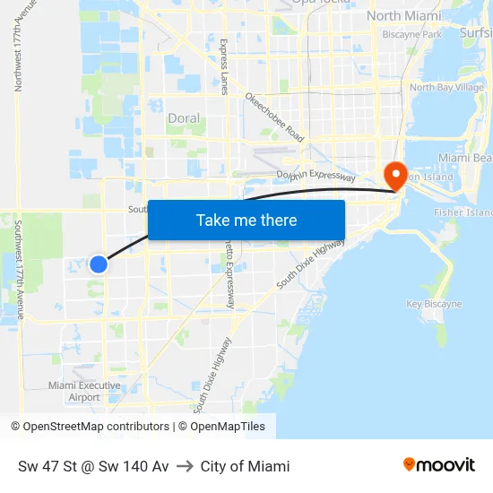Sw 47 St @ Sw 140 Av to City of Miami map