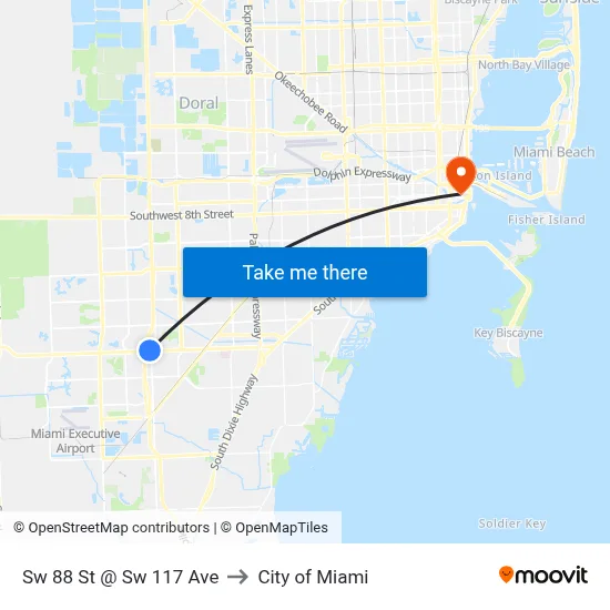 Sw 88 St @ Sw 117 Ave to City of Miami map