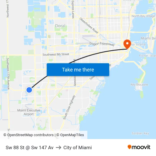 Sw 88 St @ Sw 147 Av to City of Miami map