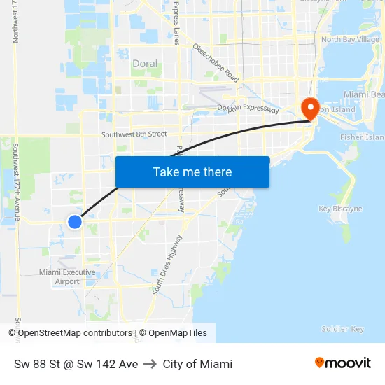 Sw 88 St @ Sw 142 Ave to City of Miami map
