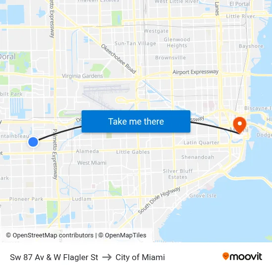 Sw 87 Av & W Flagler St to City of Miami map