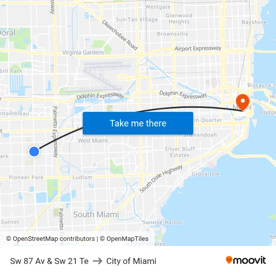 Sw 87 Av & Sw 21 Te to City of Miami map