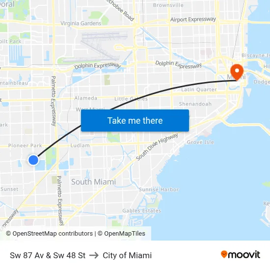 Sw 87 Av & Sw 48 St to City of Miami map