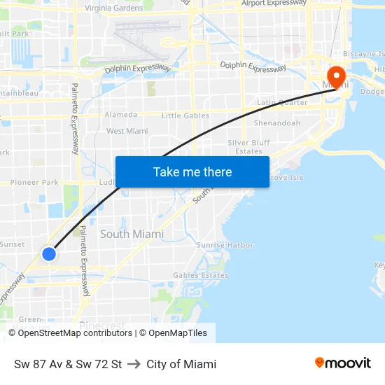 Sw 87 Av & Sw 72 St to City of Miami map